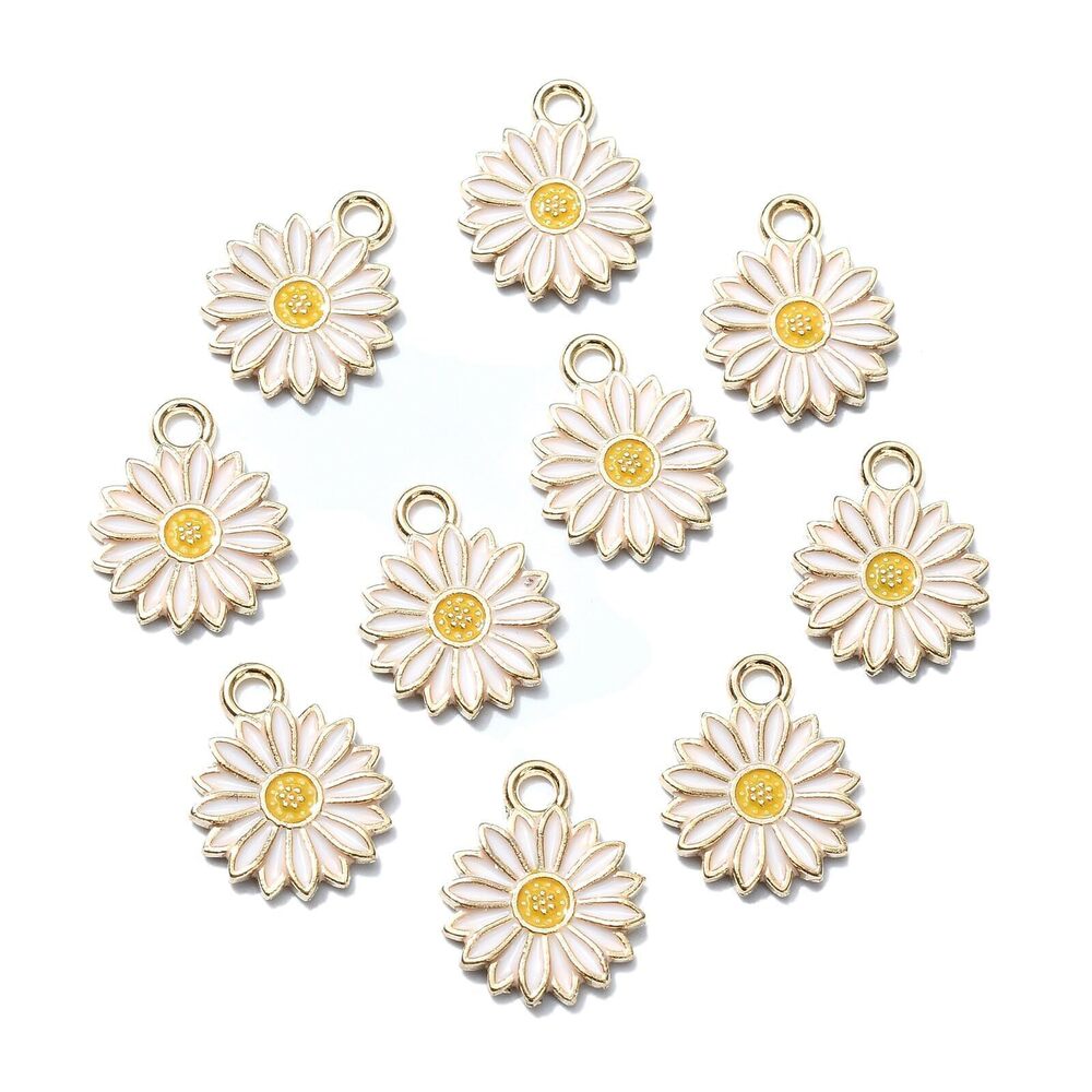 9805 100 Pcs Enamel White Plant Small Charms Daisy Flower Charms